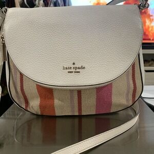 Kate‎ Spade NY Leila Medium Flap Shoulder Bag Crossbody Pink Multi Stripe White